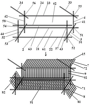 三框架折叠式三叉头四棱柱笼体组件